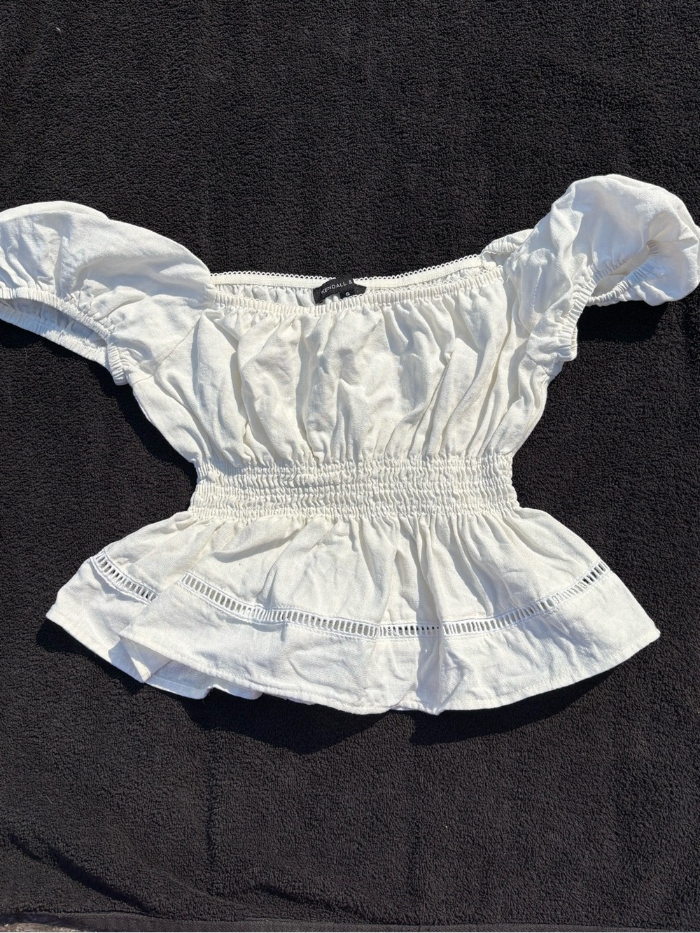 White Off-Shoulder Smocked Peplum Top - linen blend Kendall & Kylie size S